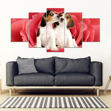 Load image into Gallery viewer, Cute Beagle On Red Rose Print- Piece Framed Canvas- Free Shipping