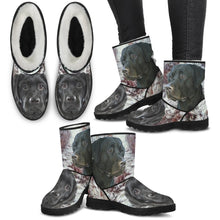 Load image into Gallery viewer, Cute Black Labrador Print Faux Fur Boots For Women- Free Shipping