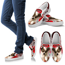 Load image into Gallery viewer, Chihuahua On Red Print Slip Ons For Women- Free Shipping