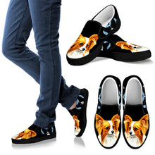 Load image into Gallery viewer, Cute Papillon Dog On Black Print Slip Ons Shoes-Free Shipping