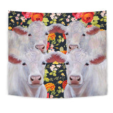 Load image into Gallery viewer, Charolais Cattle (Cow) Floral Print Tapestry-Free Shipping
