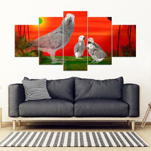 Load image into Gallery viewer, Cute African grey parrot With family Print-5 Piece Framed Canvas- Free Shipping