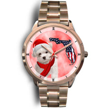 Load image into Gallery viewer, Cute Maltese On Christmas Florida Golden Wrist Watch-Free Shipping