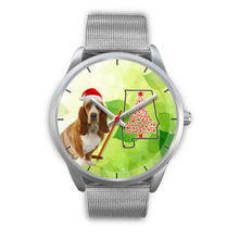 Load image into Gallery viewer, Cute Basset Hound On Christmas Alabama Silver Wrist Watch-Free Shipping