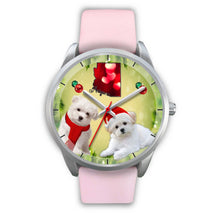 Load image into Gallery viewer, Cute Maltese Dog Arizona Christmas Special Silver Wrist Watch-Free Shipping