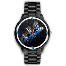 Load image into Gallery viewer, Budgerigar (Blue Budgie) Parrot On Black Print Wrist watch - Free Shipping