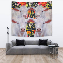 Load image into Gallery viewer, Charolais Cattle (Cow) Floral Print Tapestry-Free Shipping