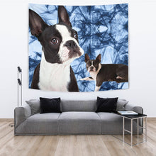 Load image into Gallery viewer, Boston Terrier On Blue Print Tapestry-Free Shipping