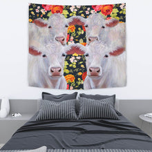Load image into Gallery viewer, Charolais Cattle (Cow) Floral Print Tapestry-Free Shipping