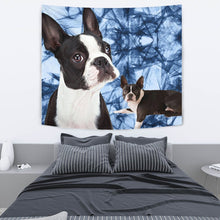 Load image into Gallery viewer, Boston Terrier On Blue Print Tapestry-Free Shipping