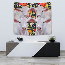 Load image into Gallery viewer, Charolais Cattle (Cow) Floral Print Tapestry-Free Shipping