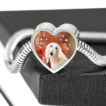 Load image into Gallery viewer, Afghan Hound Dog Print Heart Charm Steel Bracelet-Free Shipping