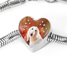 Load image into Gallery viewer, Afghan Hound Dog Print Heart Charm Steel Bracelet-Free Shipping