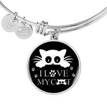 Load image into Gallery viewer, " I Love My Cat" Black Print Circle Pendant Luxury Bangle-Free Shipping