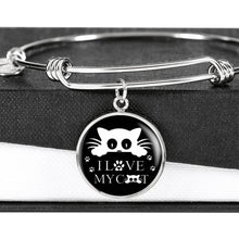 Load image into Gallery viewer, " I Love My Cat" Black Print Circle Pendant Luxury Bangle-Free Shipping