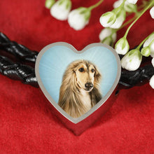 Load image into Gallery viewer, Afghan Hound Dog Print Heart Charm Leather Bracelet-Free Shipping