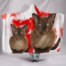 Load image into Gallery viewer, Cute Burmese Cat On Red Print Hooded Blanket-Free Shipping