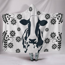 Load image into Gallery viewer, Cow Print with floral Hooded Blanket-Free Shipping