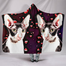 Load image into Gallery viewer, Cornish Rex Cat Love bubbles Print Hooded Blanket-Free Shipping